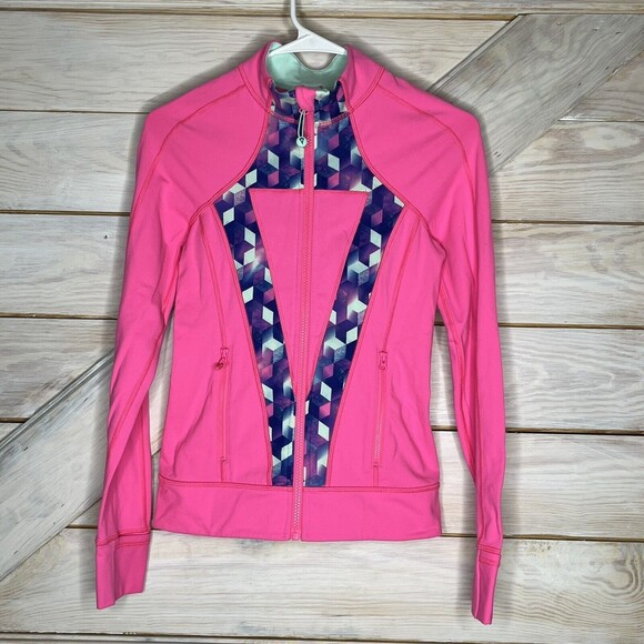 Ivivva Perfect Your Practice Jacket Top Pink Purple Diamond Thumb Holes
